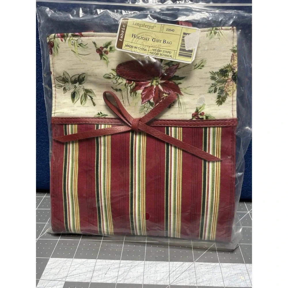 Longaberger Fabric Holiday Gift Bag #23540‎ Holiday Stripe / Botanical